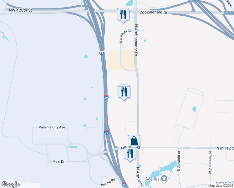 map of restaurants, bars, coffee shops, grocery stores, and more near 11530 North Ambassador Drive in Kansas City