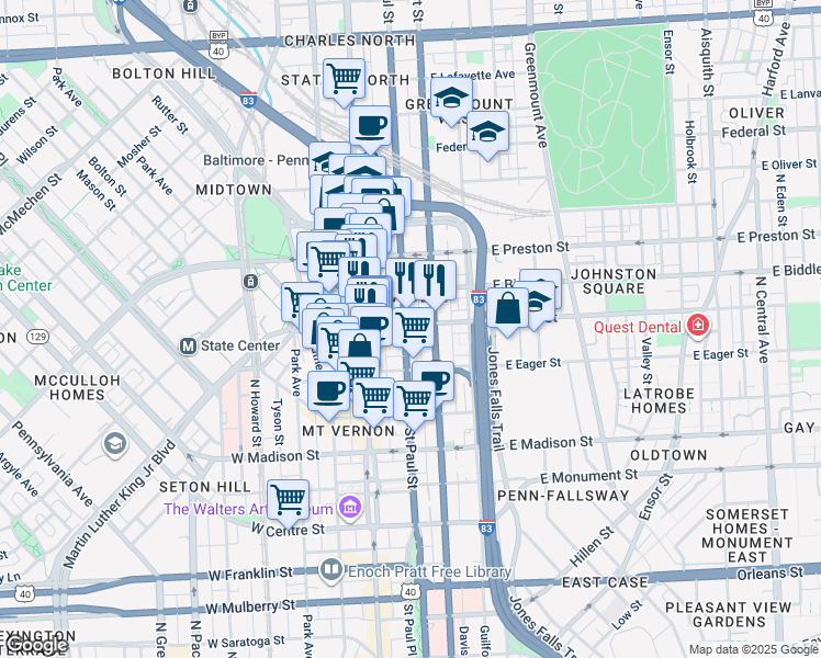 map of restaurants, bars, coffee shops, grocery stores, and more near 101 Independence Avenue Southeast in Washington