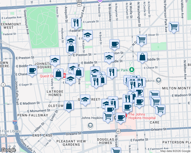 map of restaurants, bars, coffee shops, grocery stores, and more near 101 Independence Avenue Southeast in Washington
