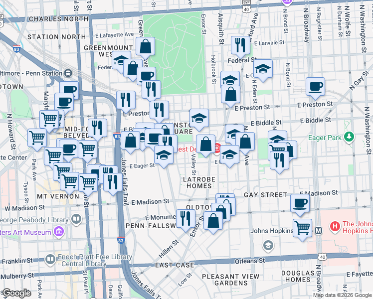 map of restaurants, bars, coffee shops, grocery stores, and more near 101 Independence Avenue Southeast in Washington