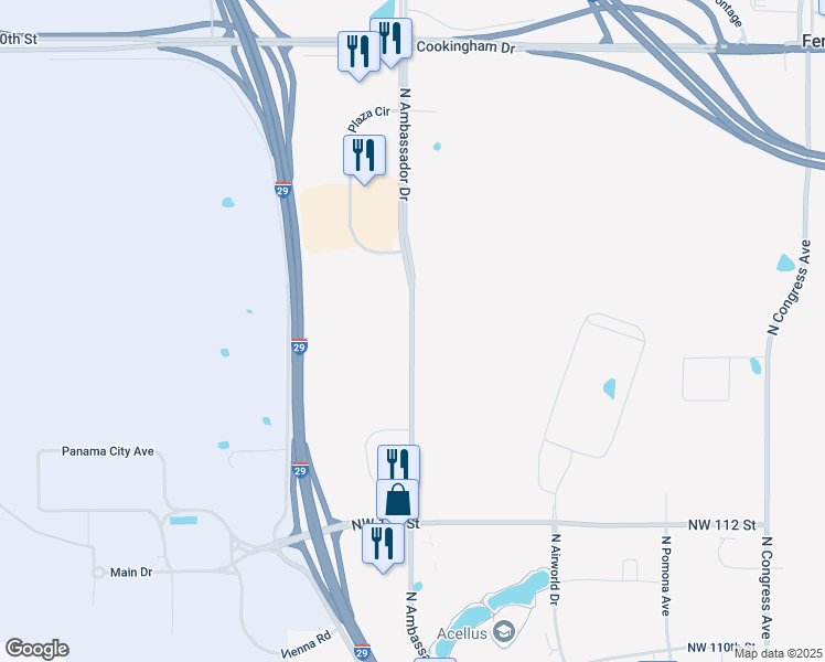 map of restaurants, bars, coffee shops, grocery stores, and more near 11519 North Ambassador Drive in Kansas City