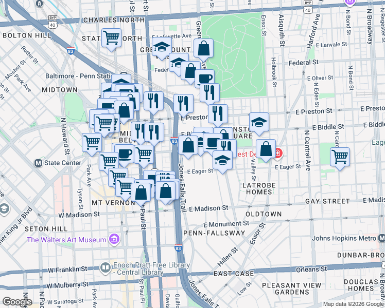 map of restaurants, bars, coffee shops, grocery stores, and more near 101 Independence Avenue Southeast in Washington
