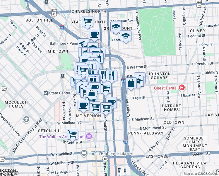 map of restaurants, bars, coffee shops, grocery stores, and more near 101 Independence Avenue Southeast in Washington