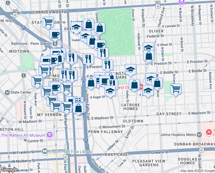 map of restaurants, bars, coffee shops, grocery stores, and more near 101 Independence Avenue Southeast in Washington