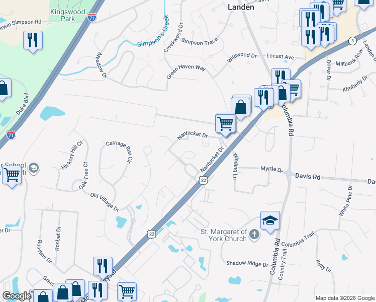 map of restaurants, bars, coffee shops, grocery stores, and more near 89 Yarmouth Circle in Loveland