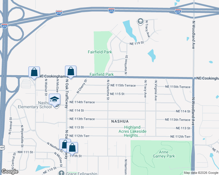 map of restaurants, bars, coffee shops, grocery stores, and more near 800 Northeast 115th Terrace in Kansas City