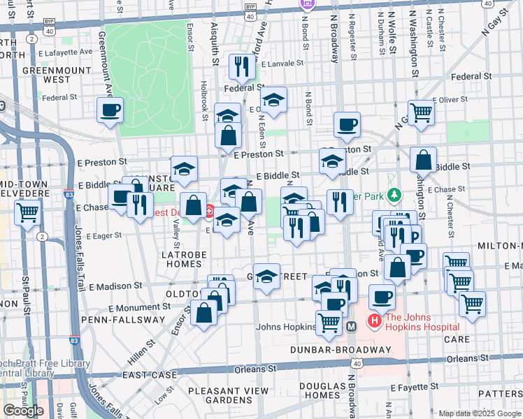 map of restaurants, bars, coffee shops, grocery stores, and more near 101 Independence Avenue Southeast in Washington