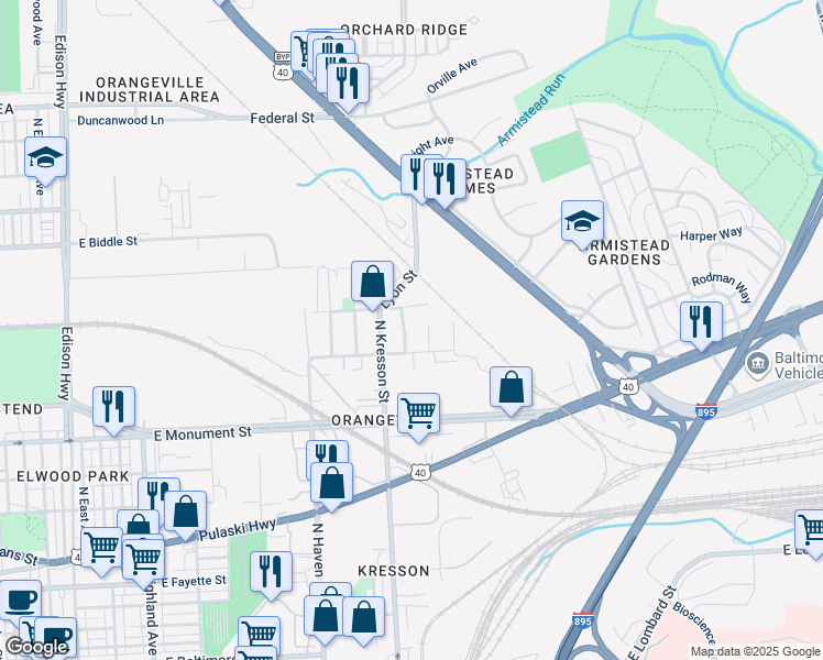 map of restaurants, bars, coffee shops, grocery stores, and more near 911 North Lehigh Street in Baltimore