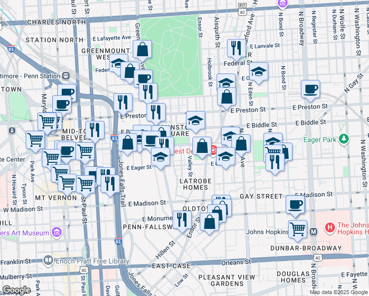 map of restaurants, bars, coffee shops, grocery stores, and more near 101 Independence Avenue Southeast in Washington
