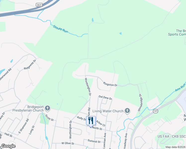 map of restaurants, bars, coffee shops, grocery stores, and more near Kingston Drive in Bridgeport