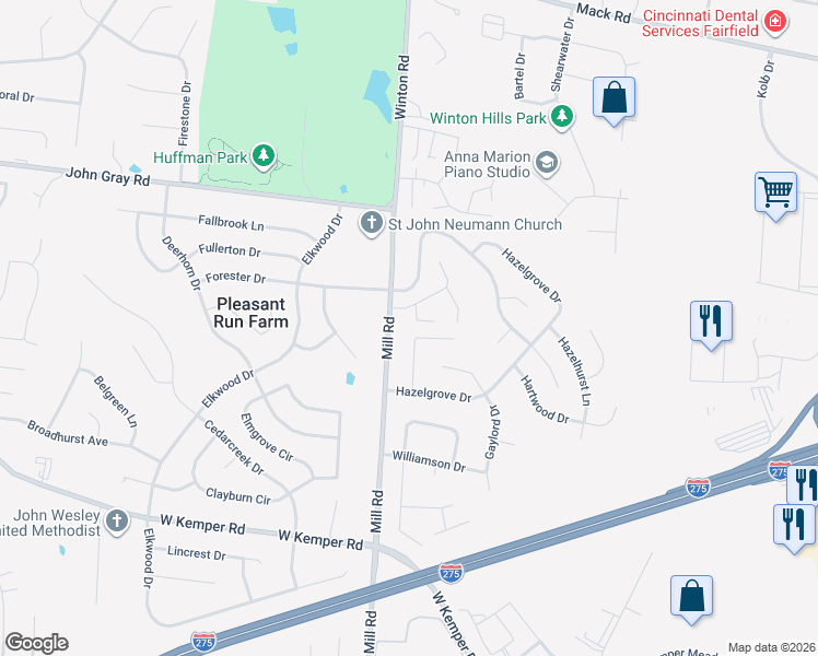 map of restaurants, bars, coffee shops, grocery stores, and more near 12051 Goodfield Court in Cincinnati