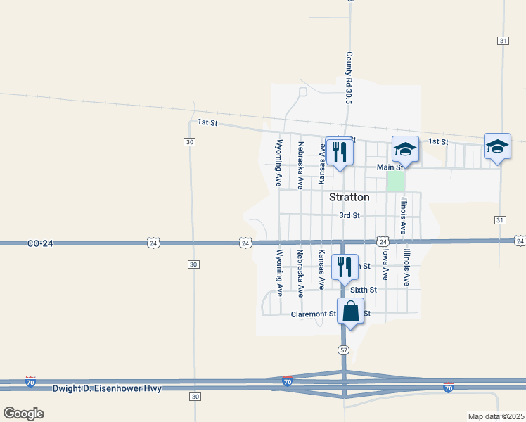 map of restaurants, bars, coffee shops, grocery stores, and more near Clark Ln in Stratton
