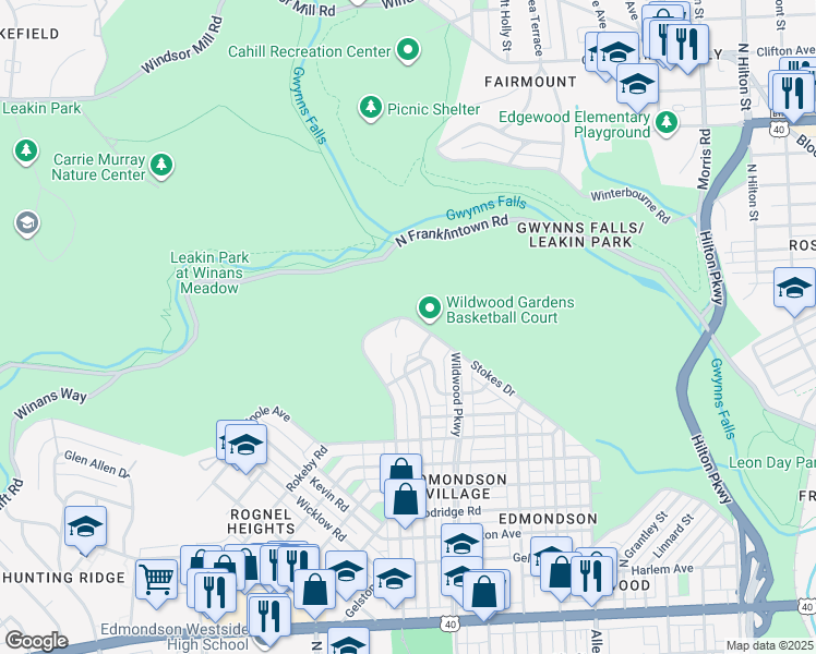 map of restaurants, bars, coffee shops, grocery stores, and more near 1323 North Woodington Road in Baltimore