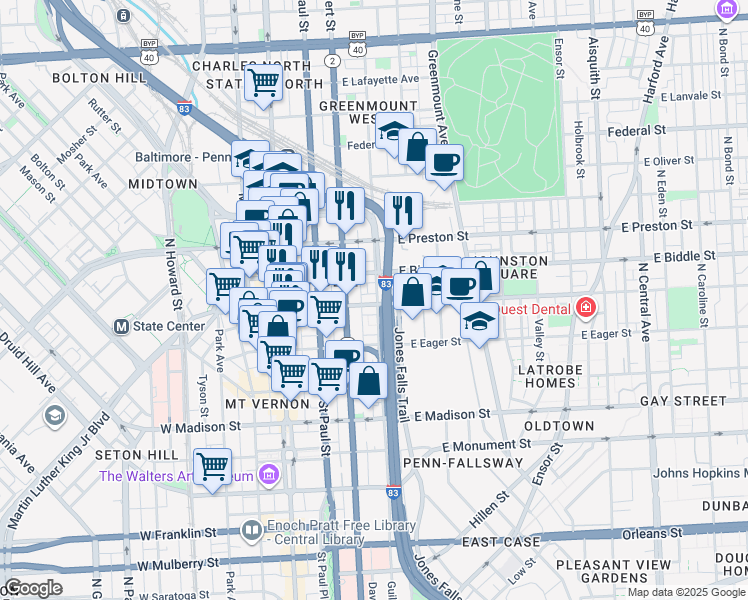 map of restaurants, bars, coffee shops, grocery stores, and more near 101 Independence Avenue Southeast in Washington
