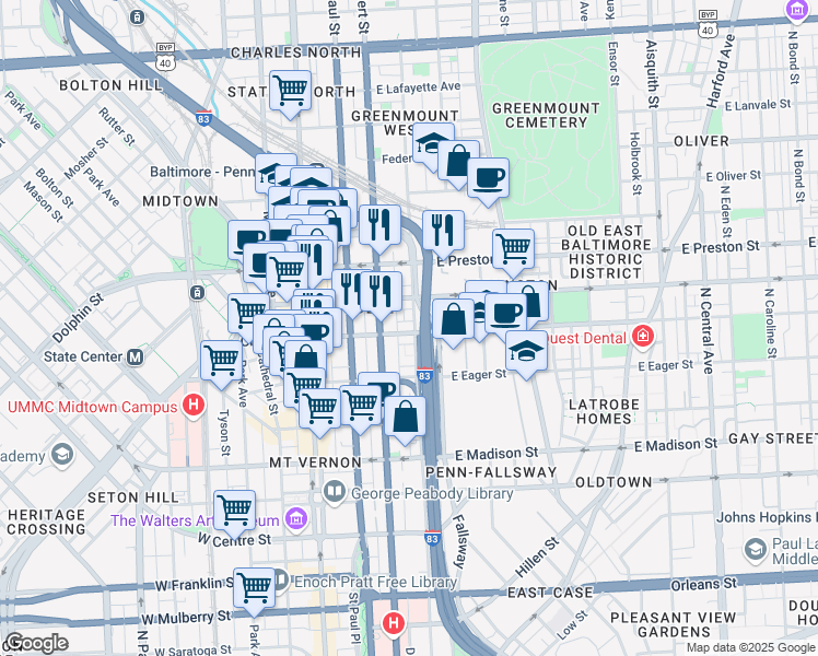 map of restaurants, bars, coffee shops, grocery stores, and more near 101 Independence Avenue Southeast in Washington