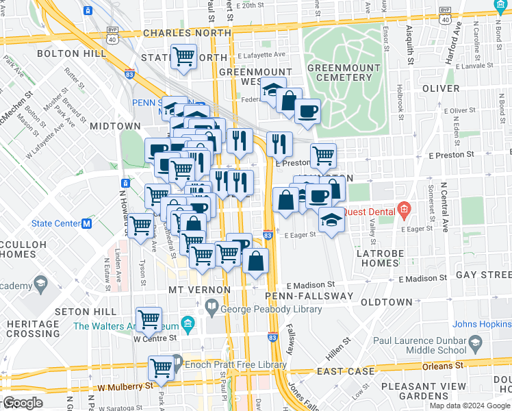 map of restaurants, bars, coffee shops, grocery stores, and more near 101 Independence Avenue Southeast in Washington