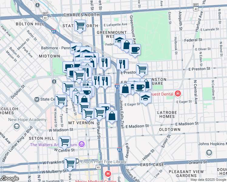 map of restaurants, bars, coffee shops, grocery stores, and more near 101 Independence Avenue Southeast in Washington