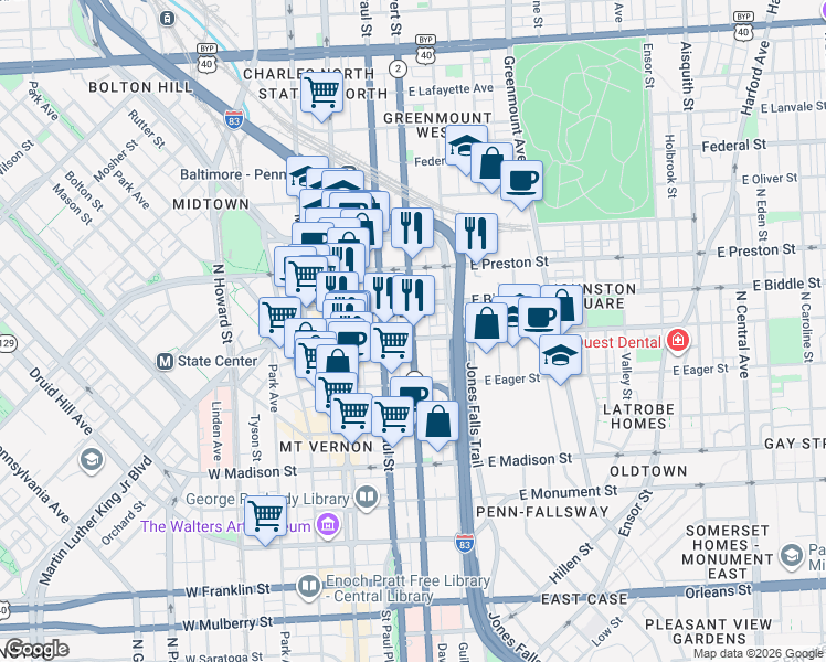 map of restaurants, bars, coffee shops, grocery stores, and more near 101 Independence Avenue Southeast in Washington