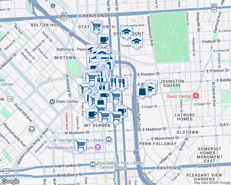 map of restaurants, bars, coffee shops, grocery stores, and more near 101 Independence Avenue Southeast in Washington