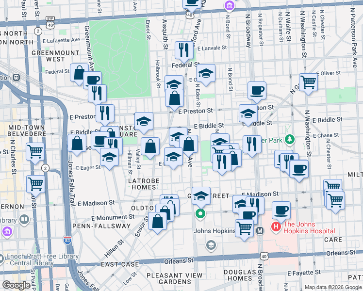 map of restaurants, bars, coffee shops, grocery stores, and more near 101 Independence Avenue Southeast in Washington