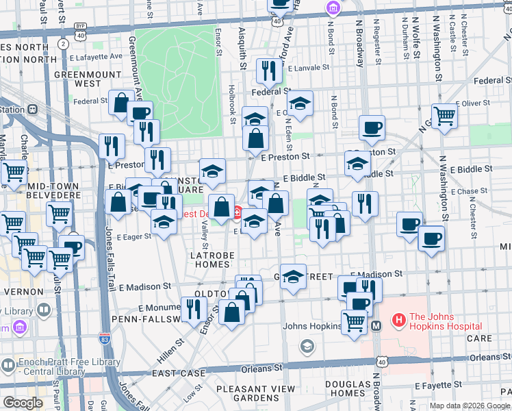 map of restaurants, bars, coffee shops, grocery stores, and more near 101 Independence Avenue Southeast in Washington