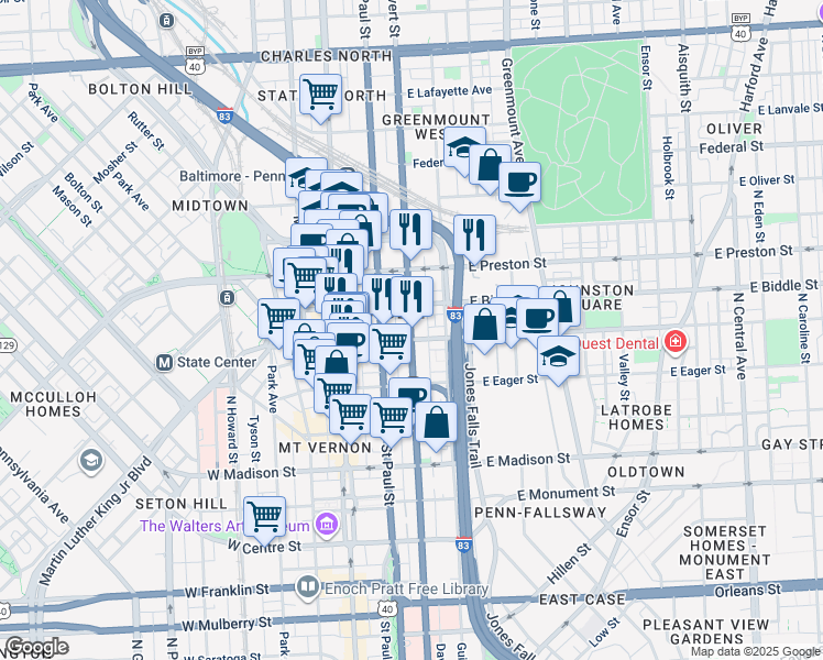 map of restaurants, bars, coffee shops, grocery stores, and more near 101 Independence Avenue Southeast in Washington