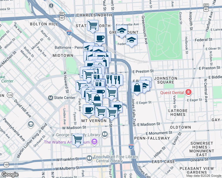 map of restaurants, bars, coffee shops, grocery stores, and more near 101 Independence Avenue Southeast in Washington