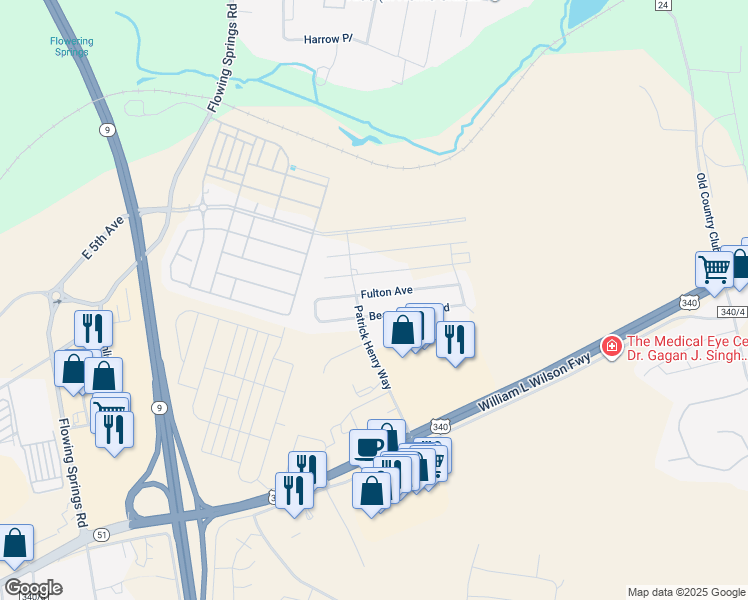 map of restaurants, bars, coffee shops, grocery stores, and more near 130 Fulton Avenue in Charles Town