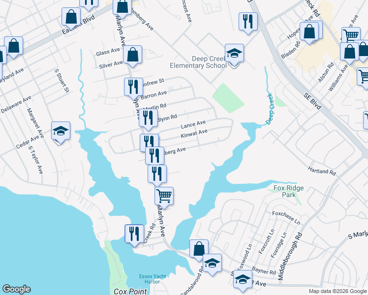 map of restaurants, bars, coffee shops, grocery stores, and more near 928 Homberg Avenue in Essex