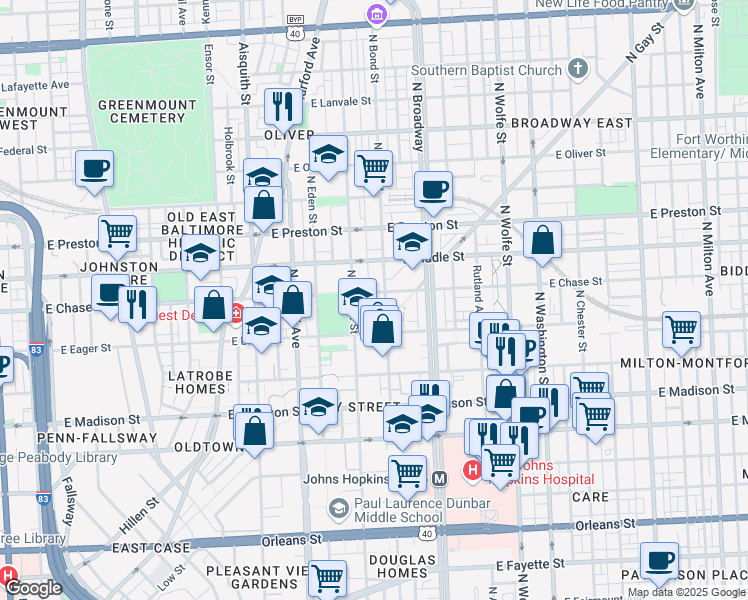 map of restaurants, bars, coffee shops, grocery stores, and more near 101 Independence Avenue Southeast in Washington