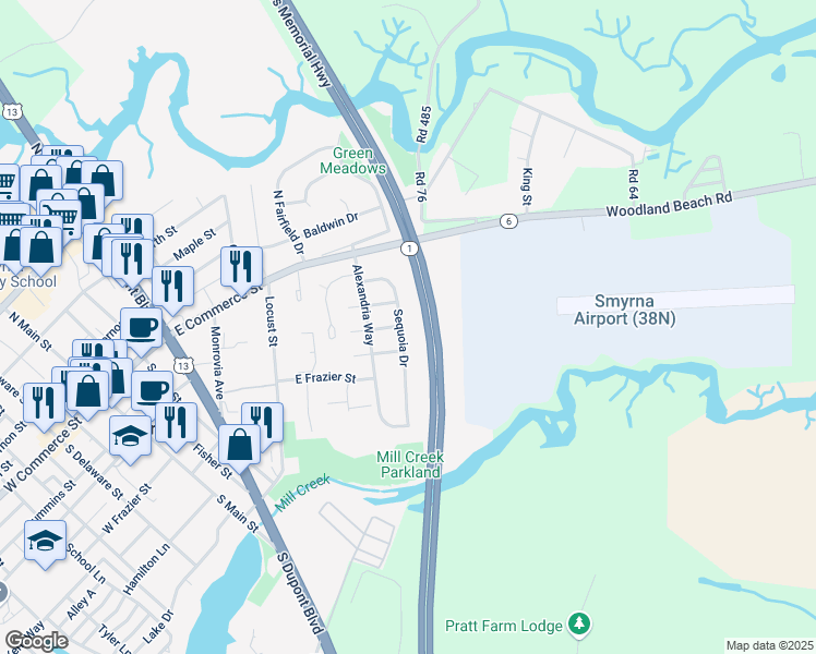 map of restaurants, bars, coffee shops, grocery stores, and more near 466 Sequoia Drive in Smyrna