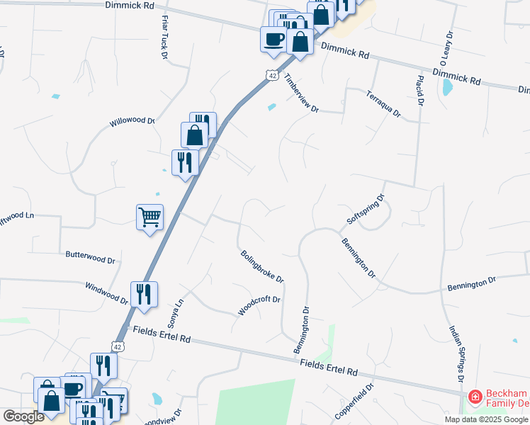 map of restaurants, bars, coffee shops, grocery stores, and more near 9868 Bolingbroke Drive in Butler County