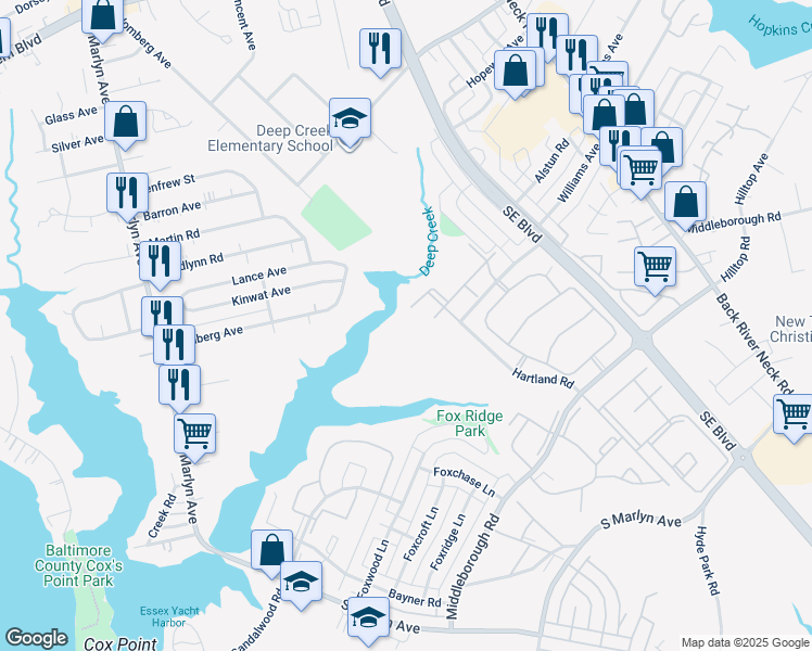 map of restaurants, bars, coffee shops, grocery stores, and more near 4 Banyan Wood Court in Baltimore