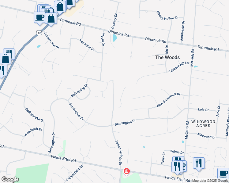 map of restaurants, bars, coffee shops, grocery stores, and more near 7703 Indian Pond Court in Butler County
