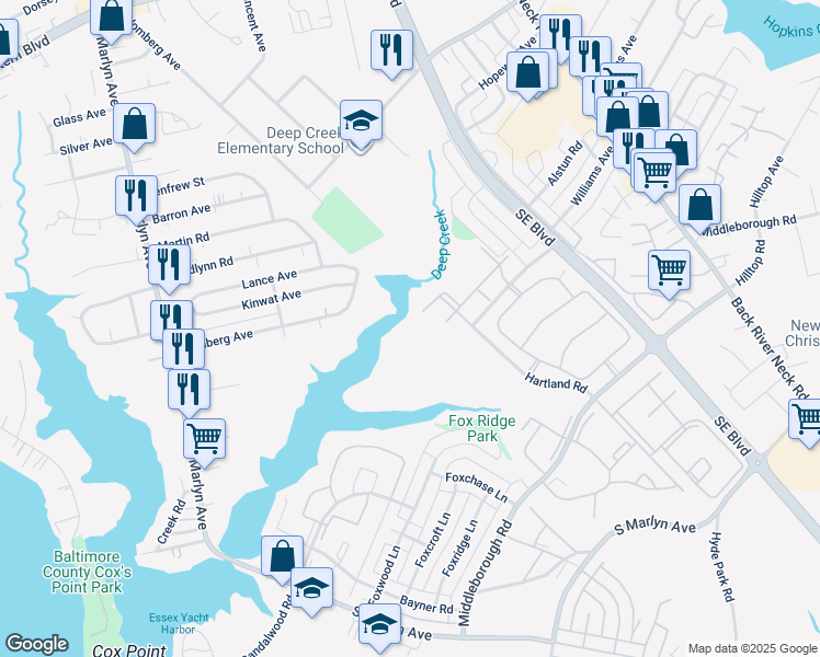 map of restaurants, bars, coffee shops, grocery stores, and more near 4 Banyan Wood Court in Baltimore