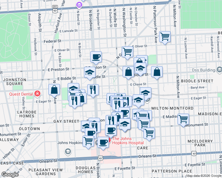 map of restaurants, bars, coffee shops, grocery stores, and more near 101 Independence Avenue Southeast in Washington