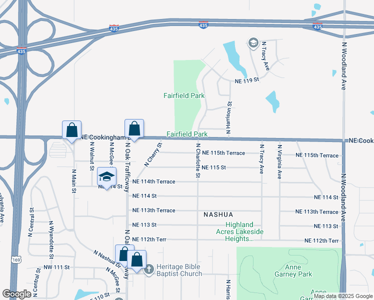 map of restaurants, bars, coffee shops, grocery stores, and more near 706 Northeast 115th Terrace in Kansas City