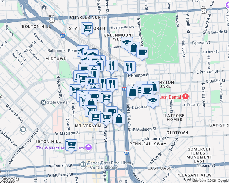 map of restaurants, bars, coffee shops, grocery stores, and more near 101 Independence Avenue Southeast in Washington