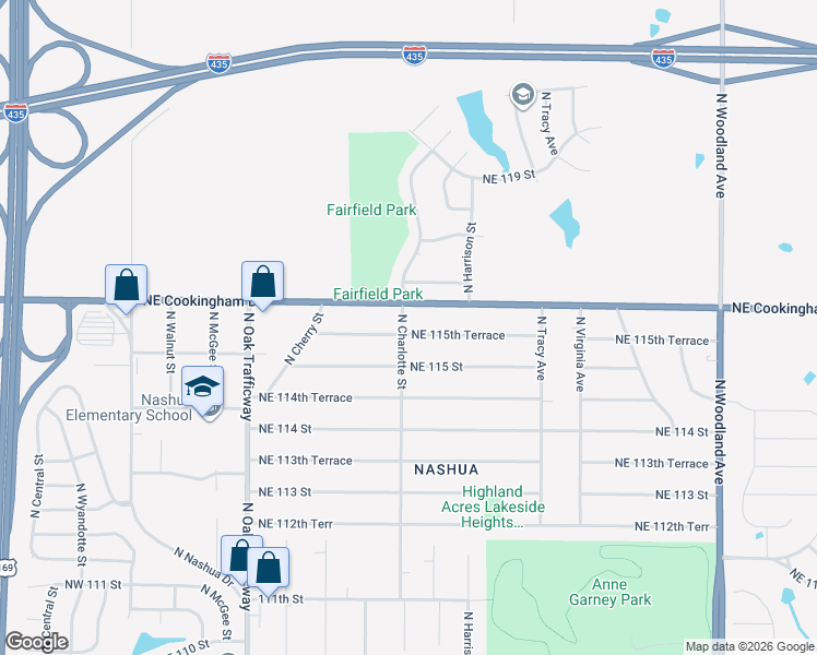 map of restaurants, bars, coffee shops, grocery stores, and more near 800 Northeast 115th Terrace in Kansas City
