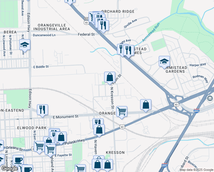 map of restaurants, bars, coffee shops, grocery stores, and more near 931 N Janney St in Baltimore