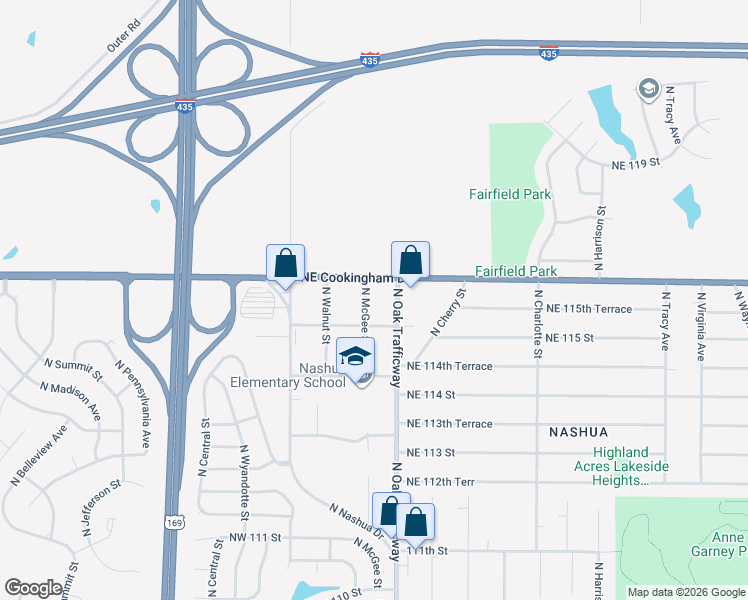 map of restaurants, bars, coffee shops, grocery stores, and more near 11517 North McGee Street in Kansas City