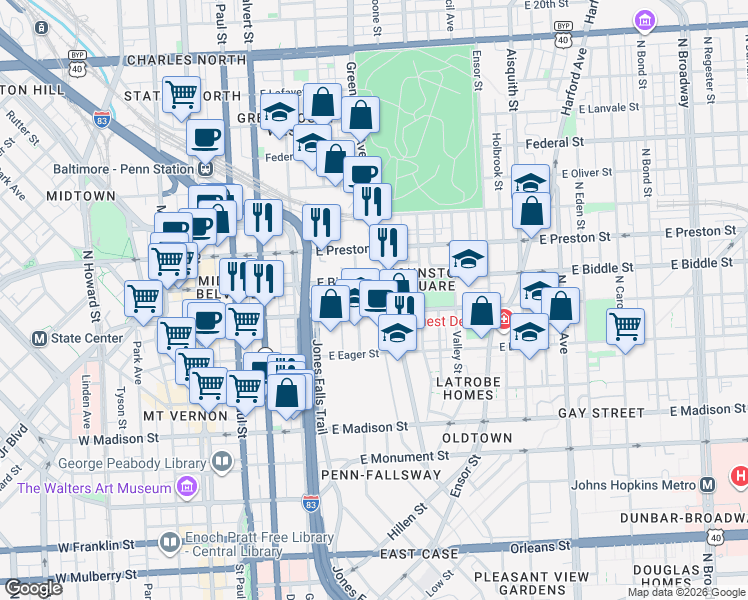 map of restaurants, bars, coffee shops, grocery stores, and more near 101 Independence Avenue Southeast in Washington