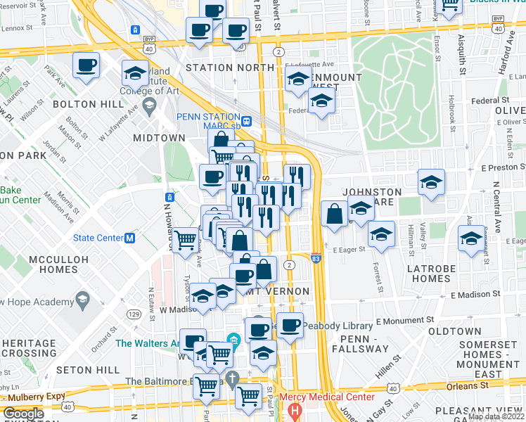 map of restaurants, bars, coffee shops, grocery stores, and more near 101 Independence Avenue Southeast in Washington