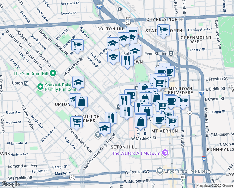 map of restaurants, bars, coffee shops, grocery stores, and more near 312 Hoffman Avenue in Baltimore
