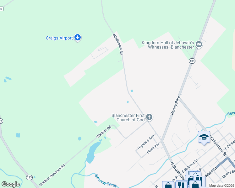 map of restaurants, bars, coffee shops, grocery stores, and more near in Blanchester