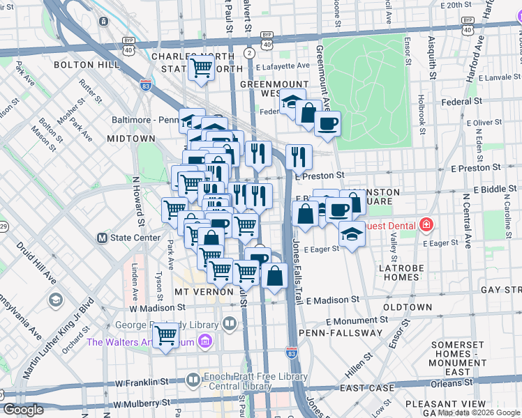 map of restaurants, bars, coffee shops, grocery stores, and more near 101 Independence Avenue Southeast in Washington