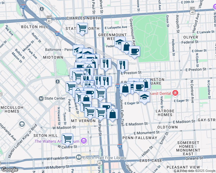 map of restaurants, bars, coffee shops, grocery stores, and more near 101 Independence Avenue Southeast in Washington