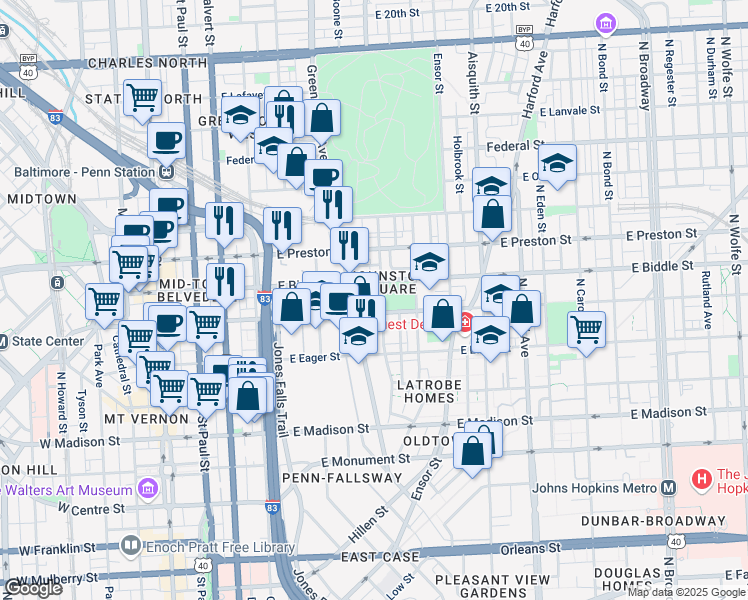 map of restaurants, bars, coffee shops, grocery stores, and more near 101 Independence Avenue Southeast in Washington
