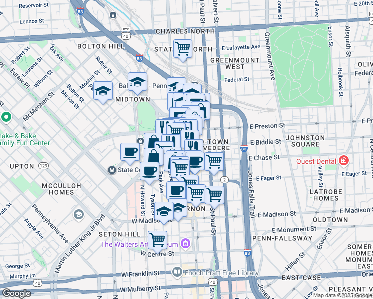 map of restaurants, bars, coffee shops, grocery stores, and more near 101 Independence Avenue Southeast in Washington