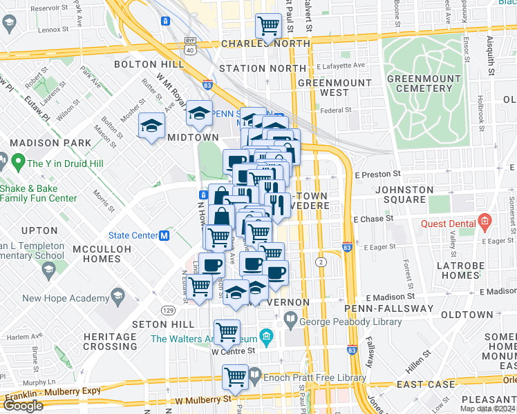 map of restaurants, bars, coffee shops, grocery stores, and more near 101 Independence Avenue Southeast in Washington